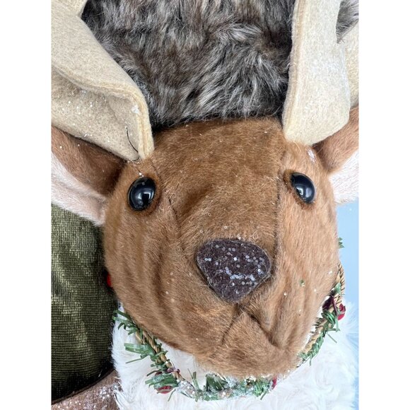 North Pole Trading Co Reindeer Stocking With Faux Fur Body Holly Accent Trees - Picture 7 of 15